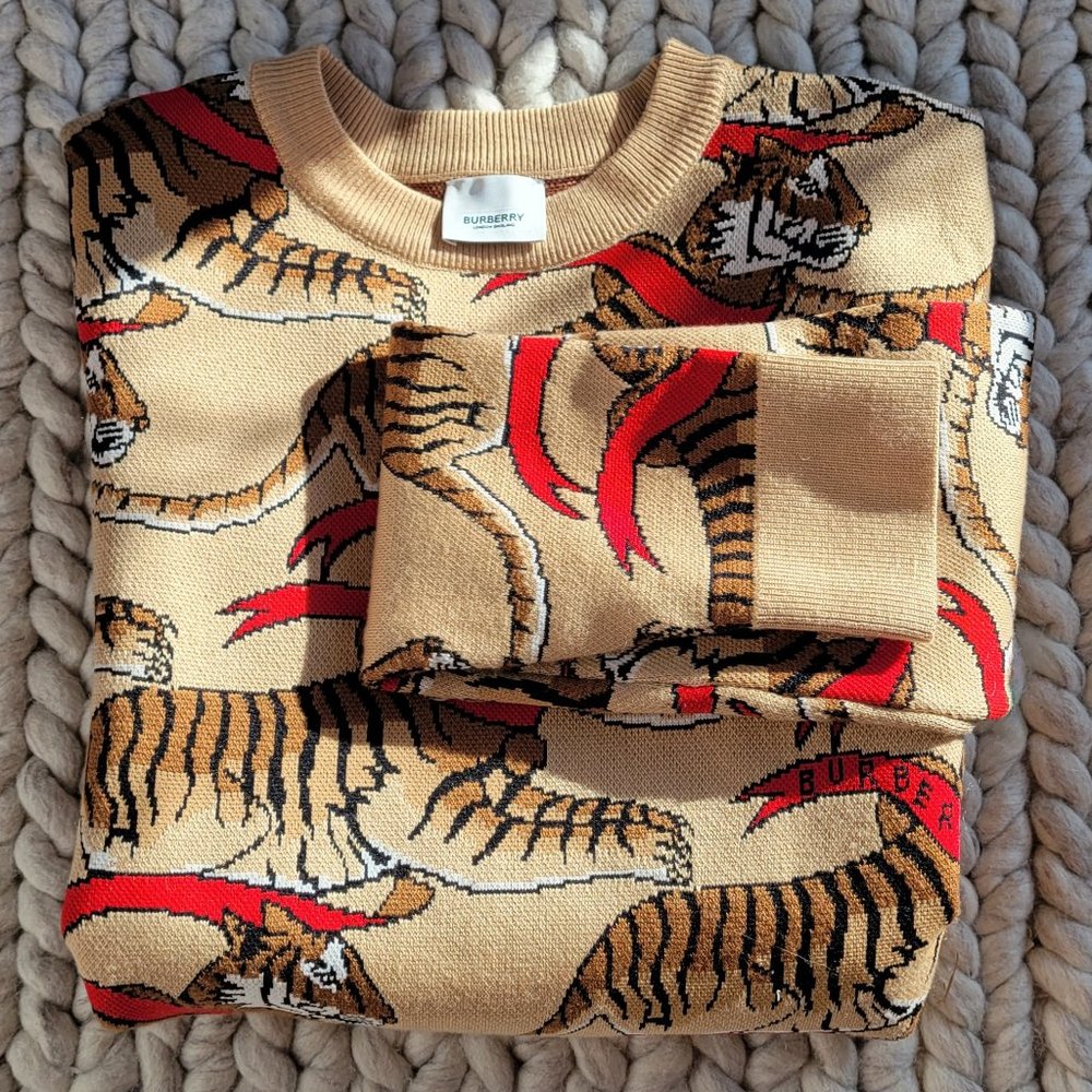Burberry Tiger Holiday Merino Wool Sweater Unisex NWOT
